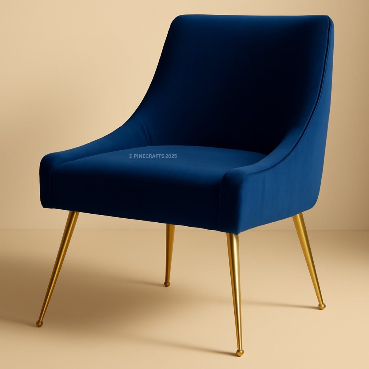 Blue chair with gold legs on a beige background